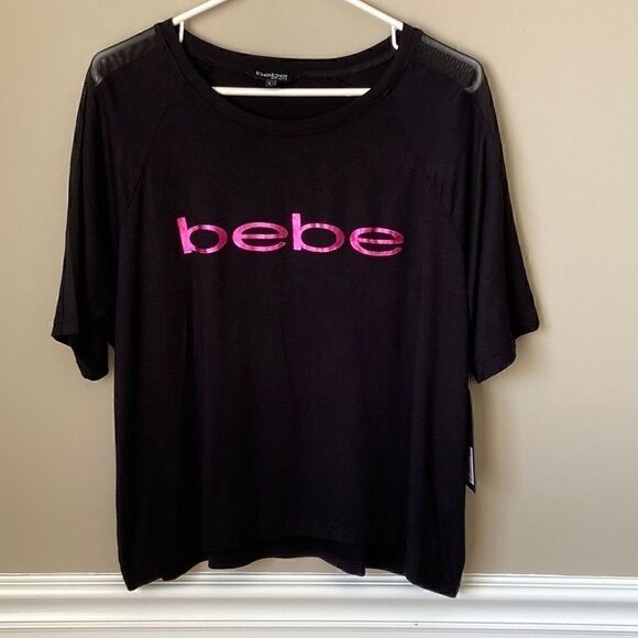 𝅺nwt Bebe Sport Black Logo Top - Size Large - Picture 1 of 8